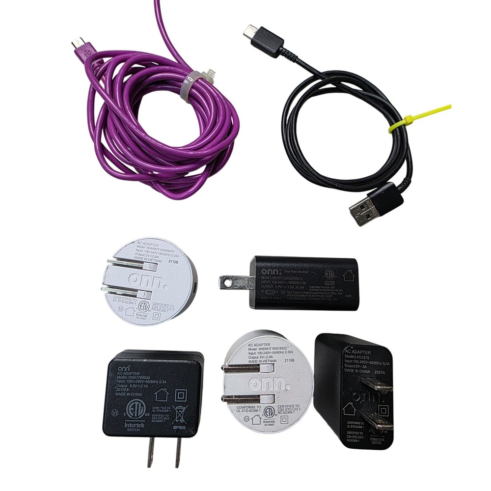 Onn USB Wall Charger Block Bundle with USB-C and Micro-USB‎ Cables 7pc Lot W4